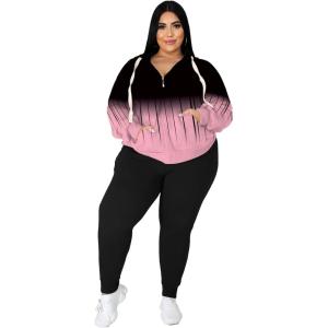 imagePINSV Women Plus Size 2 Piece Outfits Sweatsuits Full Zip Hooded Sweatshirt Sweatpants TracksuitsBpink Line