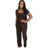 imagePINSV Womens 2 Piece Outfits Lounge Short Sleeve Tops High Waisted Wide Leg Pants Tracksuit SetsBrown