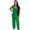 imagePINSV Womens 2 Piece Outfits Lounge Short Sleeve Tops High Waisted Wide Leg Pants Tracksuit SetsEmerald Green