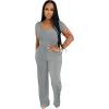 imagePINSV Womens 2 Piece Outfits Lounge Short Sleeve Tops High Waisted Wide Leg Pants Tracksuit SetsLight Gray