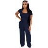 imagePINSV Womens 2 Piece Outfits Lounge Short Sleeve Tops High Waisted Wide Leg Pants Tracksuit SetsNavy Blue