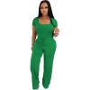 imagePINSV Womens 2 Piece Outfits Lounge Short Sleeve Tops High Waisted Wide Leg Pants Tracksuit SetsEmerald Green