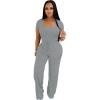 imagePINSV Womens 2 Piece Outfits Lounge Short Sleeve Tops High Waisted Wide Leg Pants Tracksuit SetsLight Gray