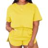 imagePINSV Summer Womens 2 Piece Outfits Tracksuit Short Sleeve Biker Shorts Set Lounge Relax Jogging short Pants SetsYellow