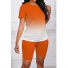 imagePINSV WomenS 2 Piece Outfits Summer Printing Bodycon Short Pants Workout Sets Two Tracksuit Tshirt Shorts Jogger Set Gradient Orange A L