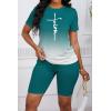 imagePINSV WomenS 2 Piece Outfits Summer Printing Bodycon Short Pants Workout Sets Two Tracksuit Tshirt Shorts Jogger Set Green Gradient Letter Print A XXL