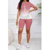 imagePINSV WomenS 2 Piece Outfits Summer Printing Bodycon Short Pants Workout Sets Two Tracksuit Tshirt Shorts Jogger Set Pink Gradient Letter Print A XL