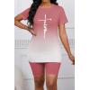 imagePINSV WomenS 2 Piece Outfits Summer Printing Bodycon Short Pants Workout Sets Two Tracksuit Tshirt Shorts Jogger Set Pink Gradient Letter Print A XL