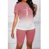 imagePINSV WomenS 2 Piece Outfits Summer Printing Bodycon Short Pants Workout Sets Two Tracksuit Tshirt Shorts Jogger Set Pink Gradient Letter Print A XL