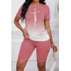 imagePINSV WomenS 2 Piece Outfits Summer Printing Bodycon Short Pants Workout Sets Two Tracksuit Tshirt Shorts Jogger Set Pink Gradient Letter Print A XL