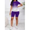 imagePINSV WomenS 2 Piece Outfits Summer Printing Bodycon Short Pants Workout Sets Two Tracksuit Tshirt Shorts Jogger Set Purple Gradient Letter Print A M