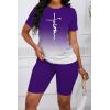imagePINSV WomenS 2 Piece Outfits Summer Printing Bodycon Short Pants Workout Sets Two Tracksuit Tshirt Shorts Jogger Set Purple Gradient Letter Print A M