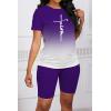 imagePINSV WomenS 2 Piece Outfits Summer Printing Bodycon Short Pants Workout Sets Two Tracksuit Tshirt Shorts Jogger Set Purple Gradient Letter Print A XXL