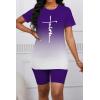 imagePINSV WomenS 2 Piece Outfits Summer Printing Bodycon Short Pants Workout Sets Two Tracksuit Tshirt Shorts Jogger Set Purple Gradient Letter Print A XXL
