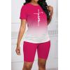 imagePINSV WomenS 2 Piece Outfits Summer Printing Bodycon Short Pants Workout Sets Two Tracksuit Tshirt Shorts Jogger Set Rose Red Gradient Letter Print A S