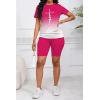 imagePINSV WomenS 2 Piece Outfits Summer Printing Bodycon Short Pants Workout Sets Two Tracksuit Tshirt Shorts Jogger Set Rose Red Gradient Letter Print A S