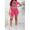 imagePINSV WomenS 2 Piece Outfits Summer Printing Bodycon Short Pants Workout Sets Two Tracksuit Tshirt Shorts Jogger Set Rose Red Pattern Print A S