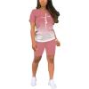 imagePINSV WomenS 2 Piece Outfits Summer Printing Bodycon Short Pants Workout Sets Two Tracksuit Tshirt Shorts Jogger Set Pink Gradient Letter Print A XL