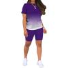 imagePINSV WomenS 2 Piece Outfits Summer Printing Bodycon Short Pants Workout Sets Two Tracksuit Tshirt Shorts Jogger Set Purple Gradient A L