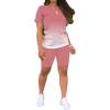imagePINSV WomenS 2 Piece Outfits Summer Printing Bodycon Short Pants Workout Sets Two Tracksuit Tshirt Shorts Jogger Set Purple Gradient A XL