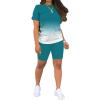 imagePINSV WomenS 2 Piece Outfits Summer Printing Bodycon Short Pants Workout Sets Two Tracksuit Tshirt Shorts Jogger Set Purple Gradient A1 M