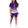 imagePINSV WomenS 2 Piece Outfits Summer Printing Bodycon Short Pants Workout Sets Two Tracksuit Tshirt Shorts Jogger Set Purple Gradient Letter Print A M