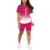 imagePINSV WomenS 2 Piece Outfits Summer Printing Bodycon Short Pants Workout Sets Two Tracksuit Tshirt Shorts Jogger Set Rose Red Gradient Letter Print A S