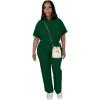 imagePINSV Womens 2 Piece Outfits Short Sleeve Polo Shirt Wide Leg Pants Tracksuit Lounge SetsGreen