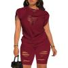 imagePINSV Women 2 Piece Outfits Summer Sweatsuits Biker Short Workout Jogger SetsWine Cut Out