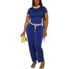 imagePINSV Womens 2 Piece Outfits Short Sleeve Tops and Long Pants Tracksuit Lounge SetsBlue